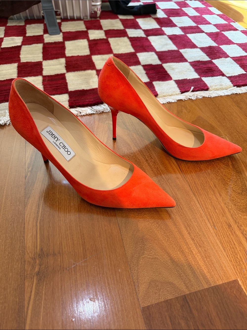 Jimmy Choo Orange Suede Pointed-Toe Pumps - Picture 1 of 3